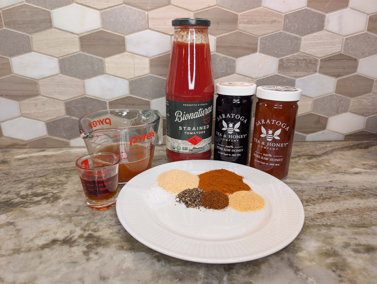 Ingredients for a homemade honey barbecue sauce.