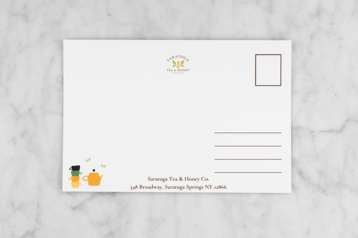 back of saratoga tea and honey co postcard