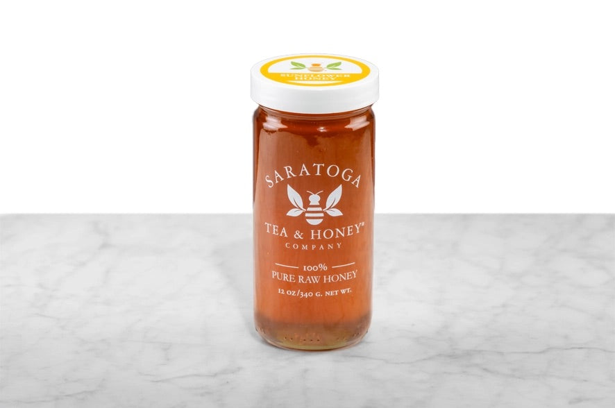 A jar of Sunflower Honey from Saratoga Tea and Honey Company.