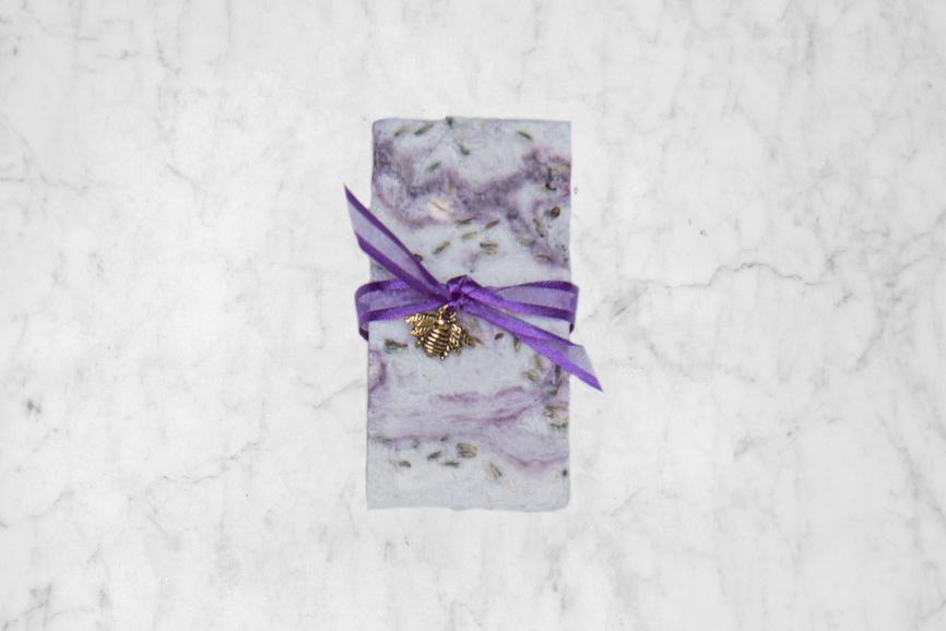 lavender soap on marble background